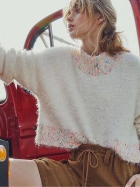 Free People Stardust Multicolored Sweater Sz M Confetti Knit Mock Neck Cropped